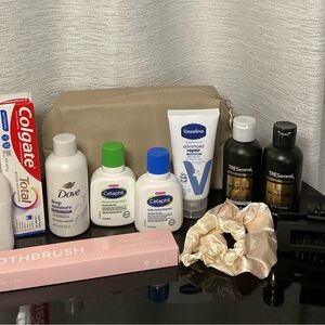 Beige Cosmetic Bag with Toiletries